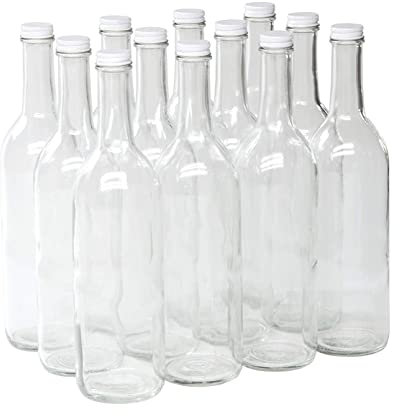 North Mountain Supply 750ml Clear Glass Bordeaux Wine Bottle Flat-Bottomed Screw-Top Finish (White - Metal Lids)