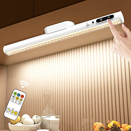 Hapfish Reglette LED Cuisine Sans Fil avec Detecteur Mouvement, 4000mAh Lampe de Bureau Rechargeable USB, Lumiere Magnétique avec Télécommande, Eclairage Murale pour Placard, Tableau, Miroir, Armoire