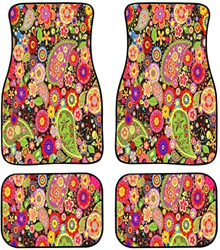 Universal Auto Fussmatte, Bunte Blume Mit Hippie-Symbolik Autofußmatten Reisekomfort Auto Fußmatten rutschfest Antirutschmatten Auto Für LKW,SUV,Auto
