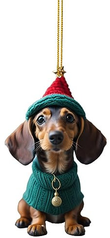 Weihnachtsdeko Anhänger, 2D Dackel Weihnachten Deko, Lustig Hunde Hängende Zubehör, Weihnachtsbaumschmuck Aus Acryl, Weihnachts Anhänger Christbaumschmuck Ornamente Für Die Festtage, 8cm
