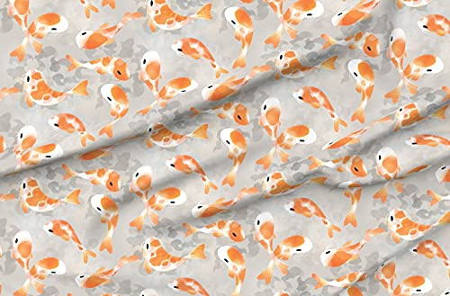 Spoonflower Fabric - Japanese Koi Fish Garden Pond Orange Printed on Polartec(R) Fleece Fabric by The Yard - Sewing Blankets Loungewear and No-Sew Projects
