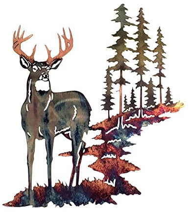 Leisurealeaneag Wandskulptur aus Metall, rustikales Hirsch, Waldland, Gartendekoration, rustikales Braun, Stil A