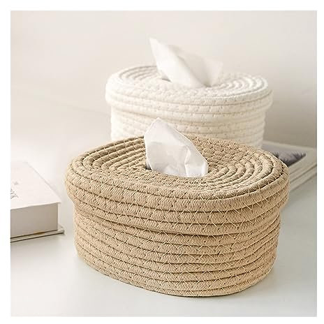 Multifunktionaler Tissue-Box-Halter Einfache handgewebte Taschentuch-Aufbewahrungsbox aus Baumwollseil, kreative Schreibtisch-Aufbewahrungsbox, waschbare Papierschublade Dekorativer Serviettenhalter (