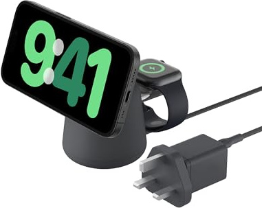 Belkin BoostCharge Pro 2-in-1 Wireless Charging Dock with MagSafe 15W Fast Charge iPhone Charger Compatible with iPhone 17, Air, 16, 15, 14, and 13 Series, AirPods, and Other MagSafe Enabled Devices