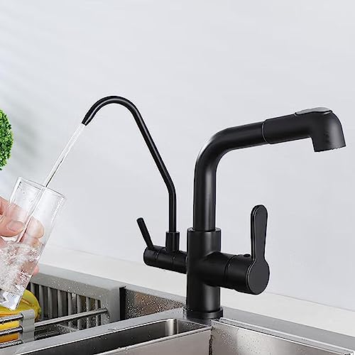 3-Wege-Wasserhahn, Küche, ausziehbar, mit Dusche, Küchenarmatur, Messing, drehbar, Multifunktions-Spültischarmatur, Küche, 3-Wege, Schwarz