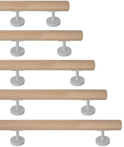 TIBU Pasamanos de madera de roble galvanizado sin tratar, 0,3 m - 6 m, longitud 50 cm y 2 soportes de acero inoxidable, color blanco