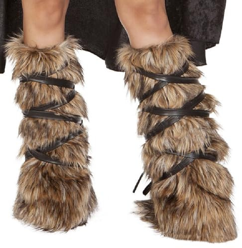NICEYEA Kunstpelz Lange Beinstulpen und Flauschige Ärmel Set für Damen Weiche Stiefel Schuhe Manschetten Abdeckung Warme Pelzkostüm Beinsocken Karneval Cosplay Weihnachten Halloween Kostüm Zubehör