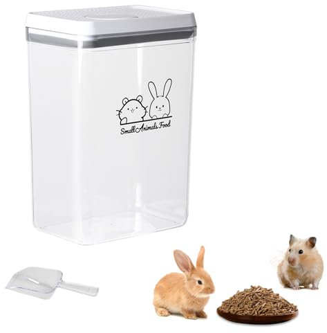 APITOS 3.4L Small Pet Food Container with One Button Opening Lid,Airtight Pet Food Storage,Clear rabbit food container Portable, Ideal for Rabbit, Hamster Sand, and Nuggets