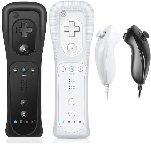AESYBATH Remote Controller for Wii, Wireless Remote Controller with Nunchuk Silicon Case and Strap(Black&White)
