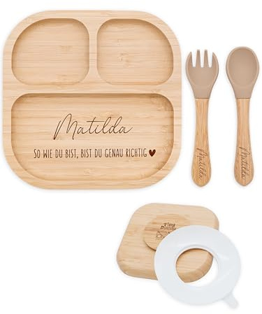 Bärenfreunde® - Personalisierter Teller mit Saugnapf - Praktisches Beikost Zubehör mit Namen - Baby Teller Rutschfest - Personalisierte Geschenke (So Wie Du Bist)