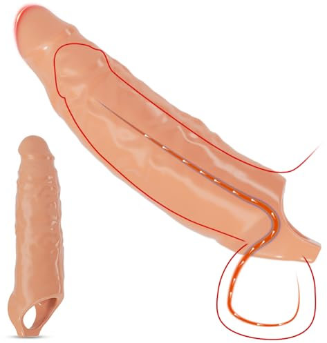 BDSMYEE größer Penishülle XXL,28 CM Penis Sleeve Penismanschetten für Penisverlängerung 5 CM,Penis Hülle mit Massagepartikel für Big Penis erotisches Sexspielzeug für beide zusammen (Fleischfarbe)
