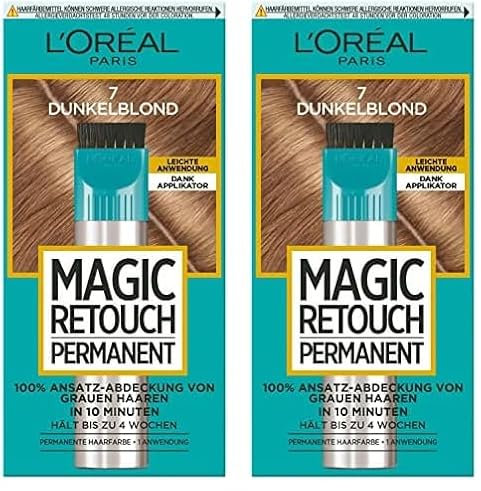 L'Oréal Paris Ansatz-Abdeckung zum Kaschieren grauer Haare, Langanhaltender Haar Concealer, Magic Retouch Permanent, Nr. 7 Dunkelblond, 1 Stück (Packung mit 2)