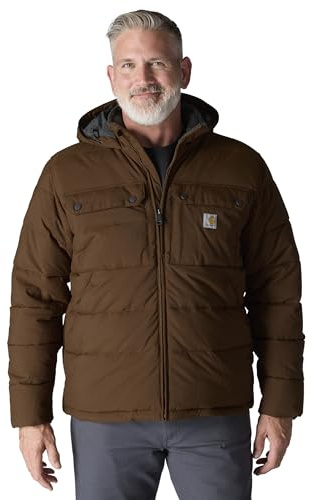 Carhartt Montana Loose Fit-jacka för män – fodrad vind- och vattenavvisande arbetsjacka med sherpafoder, isoleringsjacka med Rain Defender och huva, utomhusjacka, Röd anka, S