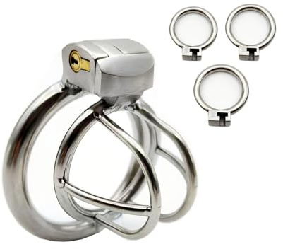 Cage de Chasteté en Métal Cage de Chasteté Pénis avec 3 Ring de Tailles Différentes et Serrures Invisibles Chastity Cage avec Grande Ouverture pour La Ventilation Sex Toys Cage Chastetée (Small)