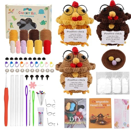 Tiere Häkel-Set – Häkeltier-Set, 3-teiliges Küken-Set | Entzückende Hühner, immersives Häkeltier-Spielzeug-Set für Reisen, Display
