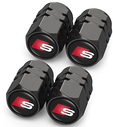 4PCS Tyre Valve Caps, Car Tyre Caps Compatible with Audi S Line S1 S2 S3 S4 S5 S6 S7 S8 SQ2 SQ5 SQ7 SQ8, Leak-Proof Dust Caps for Car Tyres
