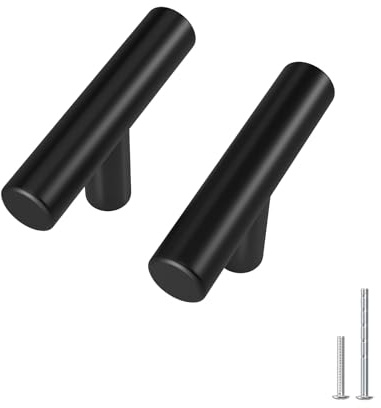 LONTAN 10 Pack Black Kitchen Knobs Black Cupboard Knobs Single Hole Drawer Pulls for Bathroom Bedroom Cabinet Wardrobe T-Shaped Stainless Steel Pulls