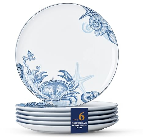 Minh Long 10.7 IN Porcelain Dinner Plates, Set of 6, Chip & Scratch Resistant, Oven Safe up to 482°F, Microwave & Dishwasher Safe, Ceramic Dinner Plates, Ideal size for Serving Steak or Main Course