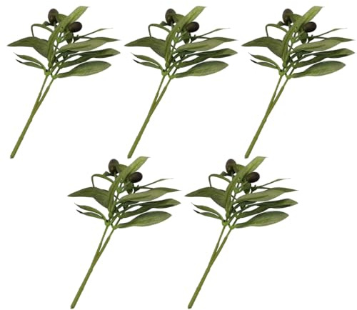 Enwye 5 Ramas De Olivo Artificiales, Tallos Verdes Para Jarrones, Decoración De Interiores, Casas, Bodas Y Centros De Mesa.