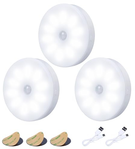 innolife 3 Stück 10 LED Nachtlicht mit Bewegungsmelder, USB Wiederaufladbar | 6000K Treppenbeleuchtung innen, 3 Modi (Auto/ON/OFF), Kaltweiß, Bewegungsmelder Licht für Treppen, Schlafzimmer, Küche, Flur