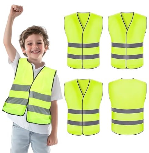 Reflective Jacket, Hi Vis Vests for Kids, High Visibility Reflective Vests, Breathable Safety Vest with Reflective Strips, Adjustable Hi Vis Jackets for Boys Girls Outdoor Sports & Emergency(4 Pieces)