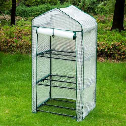 Invernadero Exterior en Acero Vivero Casero Plantas Cultivo con Puerta Enrollable y Ventana, Invernadero Huerto Caseta de Jardín (69x49x128CM B)