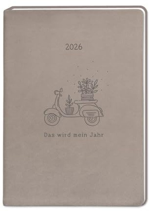Harenberg Terminplaner Lederlook - taupe A6 - Taschenkalender 2026 - Grafik Werkstatt - Buchkalender mit Lesebändchen - 1 Woche auf 2 Seiten - 11 cm x 15,5 cm