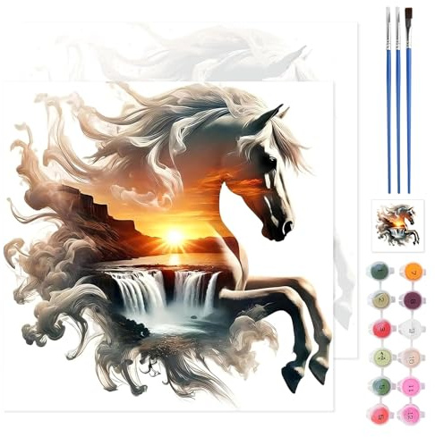 TLIOBLO Chevaux Peinture par Numéros pour Adulte, DIY Animal Peinture pour Adultes Enfants Débutants Facile sur Toile avec Peintures et Pinceaux, Décor Maison Cadeaux 35x35cm