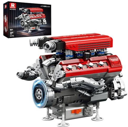 Reobrix 33015 Maqueta de Motor V8 para Adultos, Modelo Mecánico de Motor de Coche con Movimiento Realista, Pistones y Cigüeñal Funcionales, Maqueta de Exposición para Fans de Coches Deportivos y F1