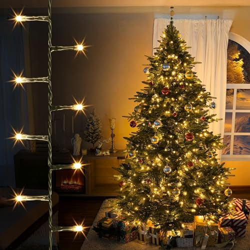 EcoNour Cluster-Lichterkette, 1500 LEDs, 37.5 m, warmweiß | 8 Stunden Leuchtdauer, 8 Lichtmodi, 2,5 cm LED-Abstand | Mit Timer und Speicherfunktion | Für den Innen- und Außenbereich geeignet