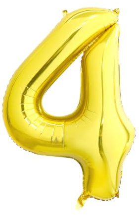YuBeiKoo Luftballon 4 Geburtstag Zahl, 101cm Gold Folienballon 4 | Helium Ballon, Lange Schwebend, Ungiftig, Robust, Selbstverschluss, Dekoration für Geburtstag Jubiläum Party