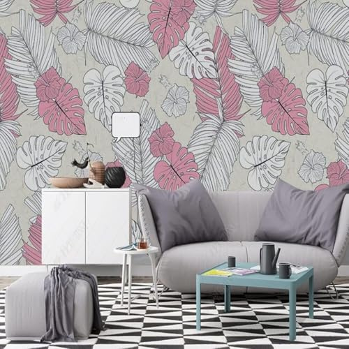 XLMING Retro Tropical Plants Colourful Leaves Lines 3D Wallpaper Premium Textured Silk Study Dining Living Room Bedroom Sofa TV Wall Easy Install-250cm×170cm