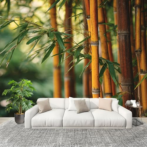 Peel and Stick DIY Fotomurales 200X140 cm Imagen De Elemento De Bosque De Bambú Decoración Papel Tapiz del hogar Murales Creativo Verde Salón Dormitorio Oficina Habitación Fondo Pegatinas Pared