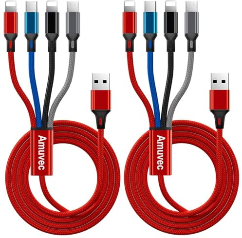 Amuvec 4 in 1 Multi Charger Cable, 3A Fast Charging Cord [2 Pack, 1.2M]