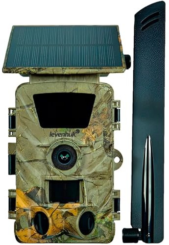 Levenhuk Trap LTE30 Fototrappola Mimetica WiFi 4G 60MP 5K Visione Notturna Infrarossi, Sensore Movimento PIR, App, Pannello Solare, Impermeabile IP66, Telecamera per Fauna Selvatica, Caccia, Giardino