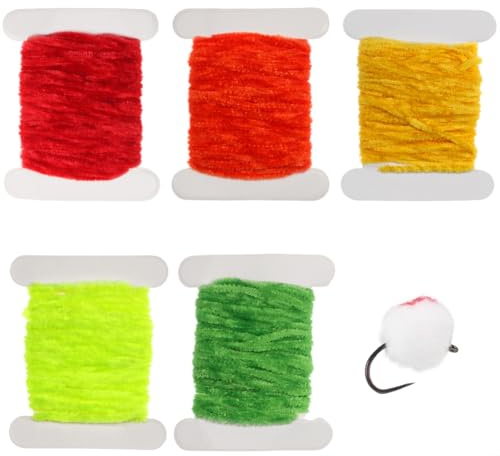 GORGECRAFT 25m Fil de Polyester Flottant 5 Couleurs Matériau de Reliure Flash pour Montage de Mouches Fibres Synthétiques Fil à Œufs Soie Glacée Ailes Corps de Nymphe Fibres Synthétiques Mouches