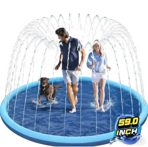 Dog Paddling Pool Splash Pad for Kids,Foldable Dog Swimming Pool Sprinkler Mat for Summer Outdoor Garden Beach Backyard (150cm/59inch)