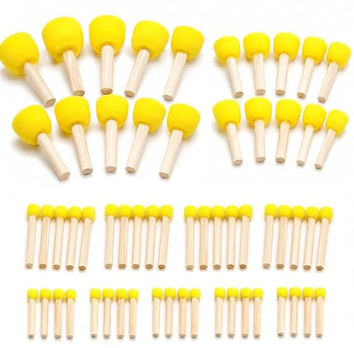 poraceous 48 Piezas Pinceles de Esponja, Pincel de Esponja, Esponjas de Pintura Cepillo, Cepillo de Espuma de Pinturas con Mango De Madera, Herramientas de Pinturas