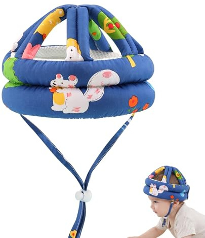 Huvudskydd babyhjälm för småbarn, 360° justerbar babyhjälm för krypande och löpning, mjuk skyddshjälm baby med ekorrmönster, fallskydd babyhuvud från 6–36 månader, blå