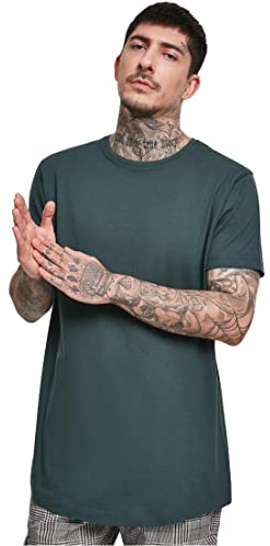 Urban Classics Men's Shaped Long Longline T-Shirt, Shortsleeves Tall Tee, Crew Neck, 100% Jersey Cotton, Green (Bottle Green 02245), Large