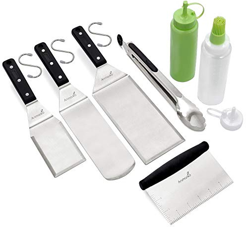 Anmarko metall spatel set – grilltillbehör kit – grill platt spatel pannkaka flipper hamburgare vändare – metallredskap ..