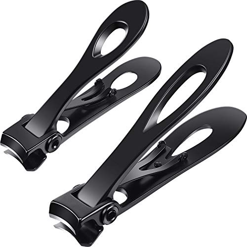 Mudder 2 Pieces Oversized Thick Nail Clippers for Tough Toenails Fingernails Stainless Steel Fingernail Clipper Ultra Wide Jaw Sharp Trimmer Ingrown Manicure Pedicure Men Women Elder, 2 Size(Black)