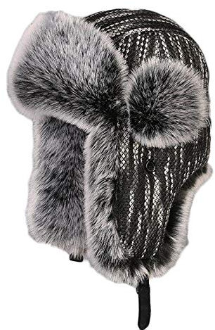 G&F Unisex Fliegermützen Trapper Cap Winter Dicker Baumwollhut Jagd Stricken Bomberhut Mit Ohrenklappen Zum Ski Pilot 56-62CM (Color : Black, Size : 60)