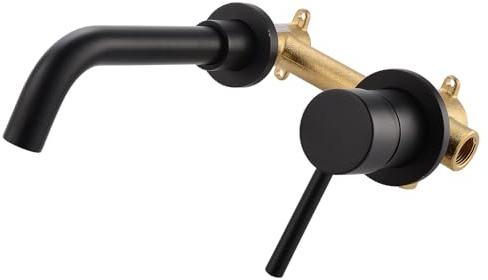 Bathroom Basin Sink Brass Mixer Taps Bathtub Single Lever Swivel Spout Faucet Wall-Mounted,Brushed Gold & Matte Black (Matte Black)