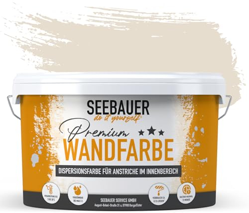 SEEBAUER diy Wandfarbe Beige 5L für Innen (No. 005 Orchid Dream) Edelmatte cremeweiße Innenfarbe - Beigetöne sehr hohe Deckkraft - Matt, Abwaschbar und Tropffrei