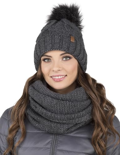 VIVISENCE Wintermütze Mit Bommel Damen Warmes Ideal Für Kalte Wintertage 7014