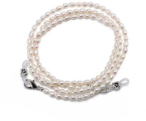 DNLKWGO Stilvolle Brillenkette Halskette Halter Lanyard Süßwasserperlen Brillenhalter für Frauen Mädchen, blau, One size