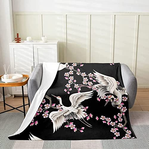 Boceoey Kuscheldecke Flauschig Decke Sofa Flanell Fleecedecke, Weich Warme Decken als Sofadecke Wohndecke Couchdecke Tagesdecke, Leichte Decke 150x200 cm Japanisch Kranich