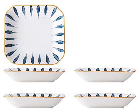 Set Piatti Quadrati 8 Pollici, Set Di 4 Piatti in Porcellana Per Uso Domestico Con Fondo Antiscivolo Per Servire Insalate E Pietanze Varie,Bianca,8in