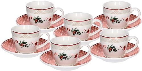 Tognana Xmas Joy, set 6 tazze caffè con piatto, new bone china, rosso